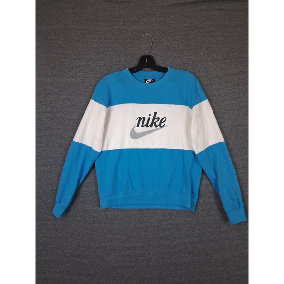 Nike Tops - Nike Womens Shirt S Blue White Colorblock Script Logo VTG Y2K Oversized Street
